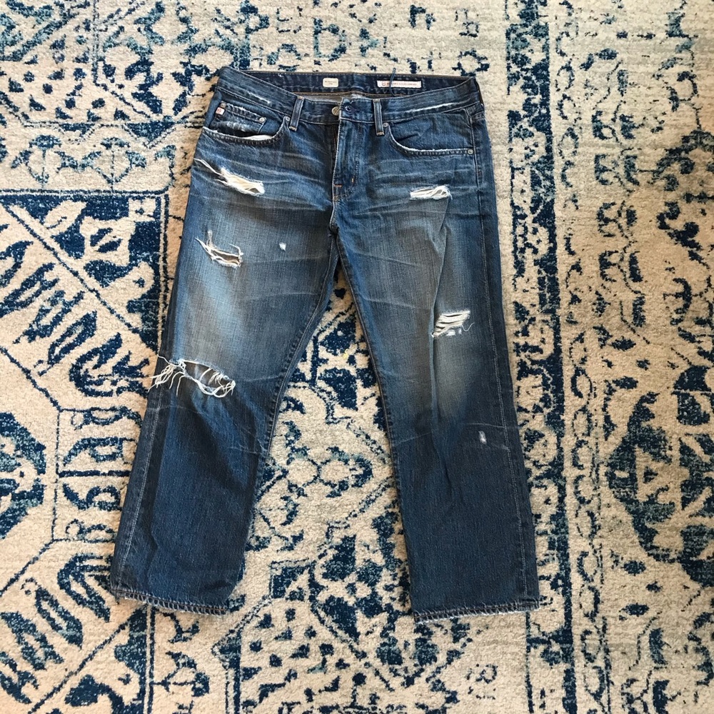 AG Adriano Goldschmied Distressed Cropped Blue Jeans